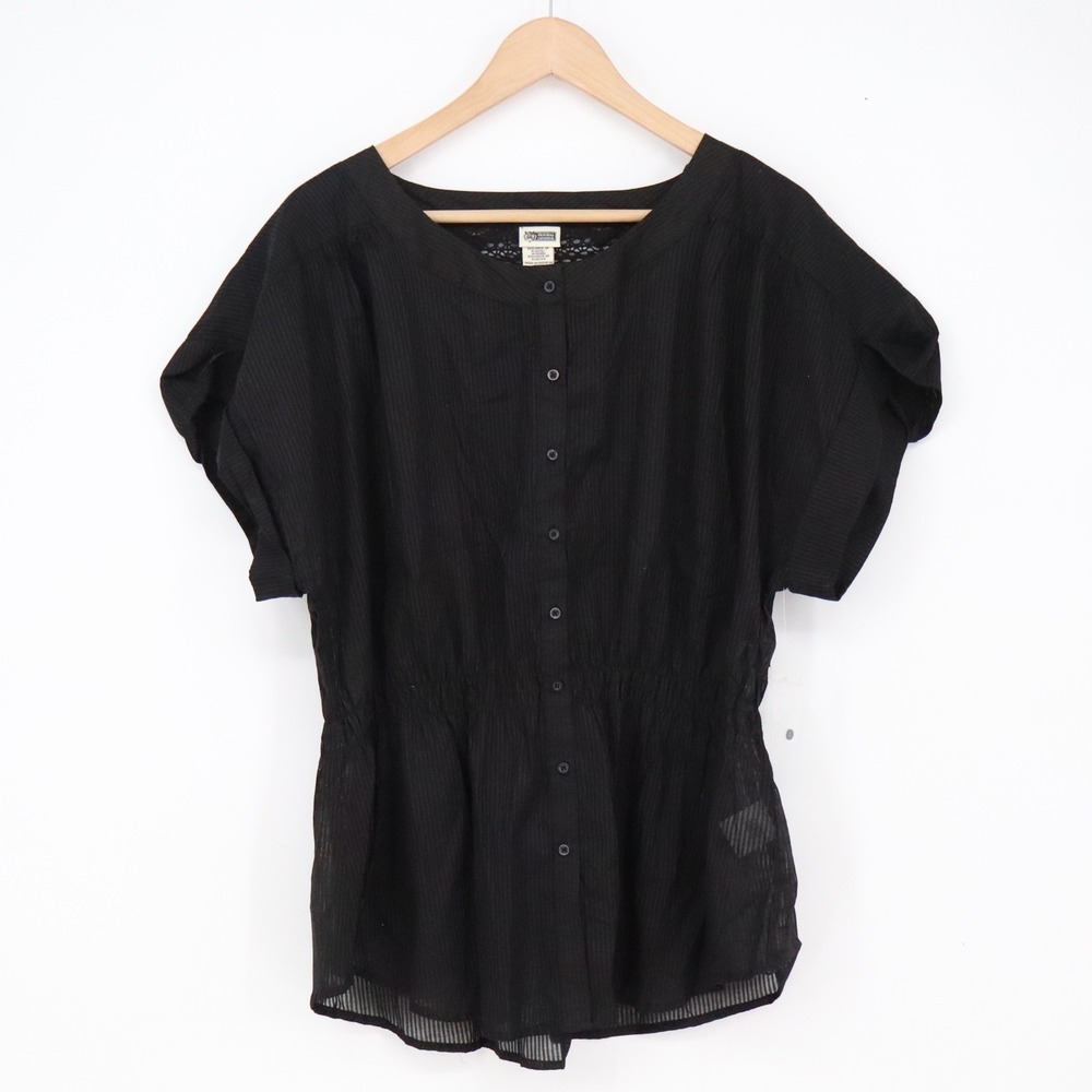 Route 66 Blouse Womens 1X Black Lace Back Button-Down Like New